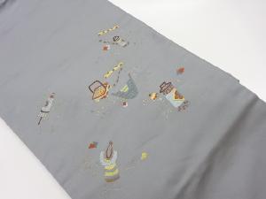 傘に灯籠・器模様刺繍名古屋帯
